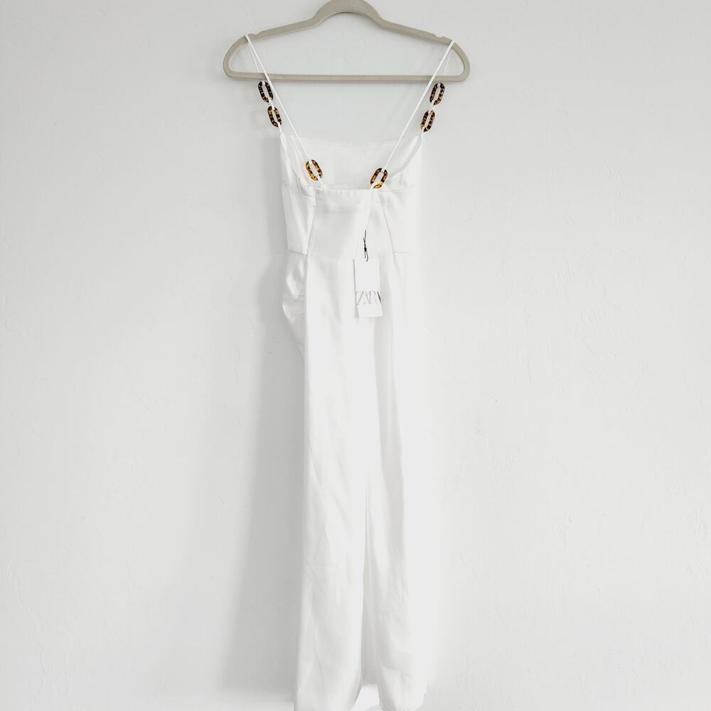 Zara White Satin Effect Spaghetti Strap Maxi / Midi Dress with Slit Size Small - Picture 6 of 11